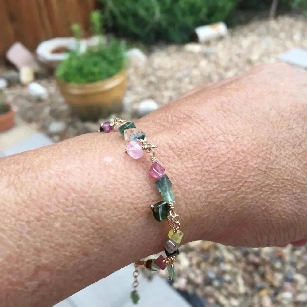Tourmaline Bracelet,Colorful Gemstones Bracelet,October Birthstone - Picture 2 of 5